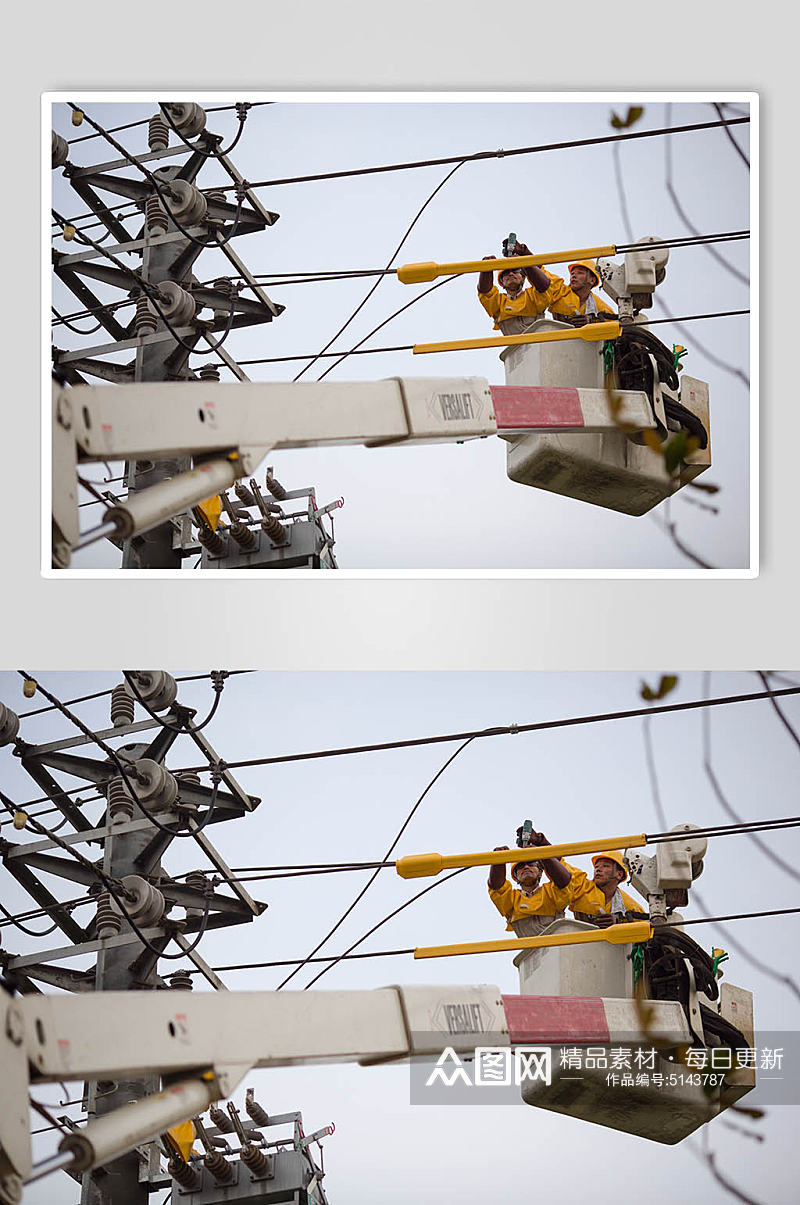 国家电网电线杆施工摄影图素材