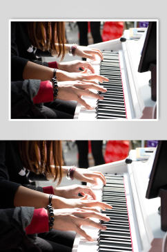 弹钢琴实拍摄影图