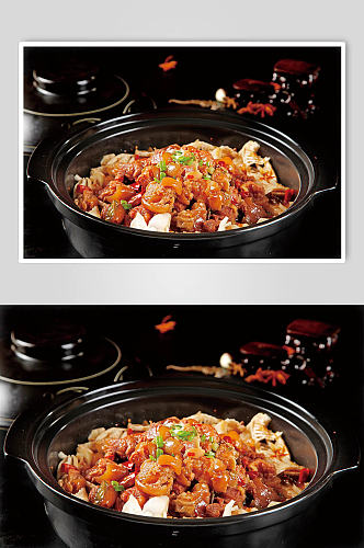 干锅焖肉美食摄影图片