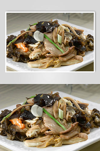 香菇炒肉美食摄影图片