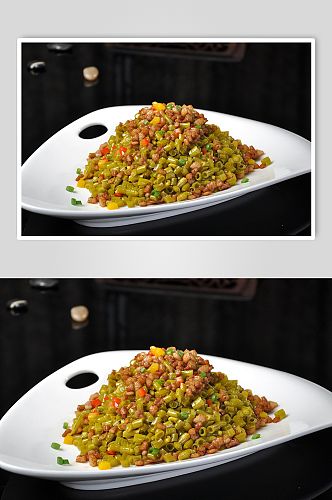 酸豆角炒肉美食摄影图片