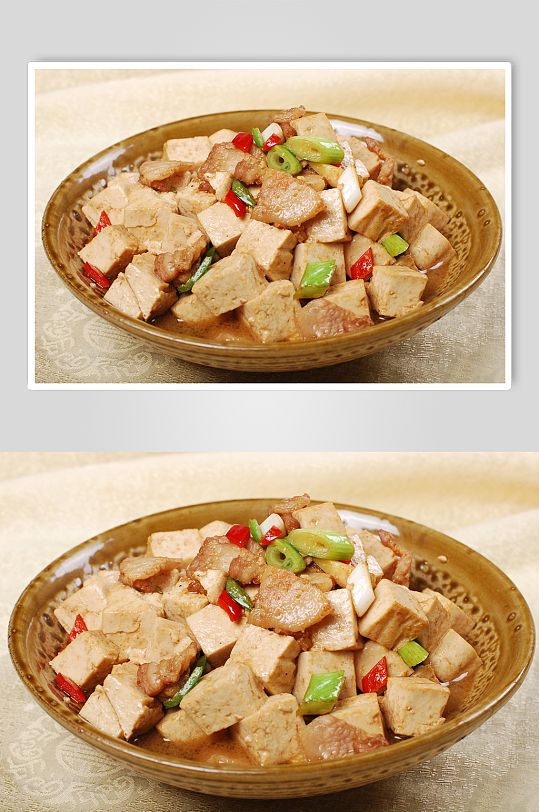 豆腐炒五花肉美食摄影图片