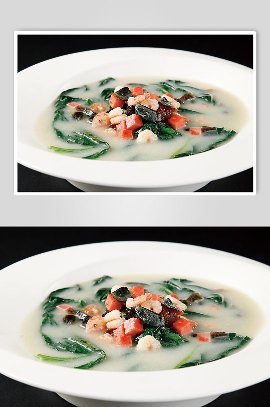 蔬菜虾仁汤美食摄影图片