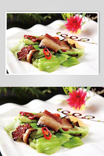腊肉炒青菜美食摄影图片