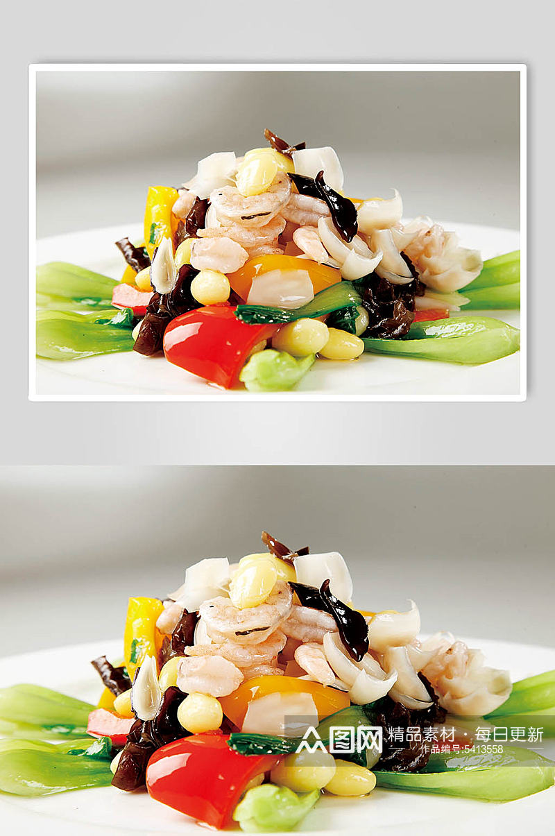 时蔬炒虾中式传统美食摄影图片素材