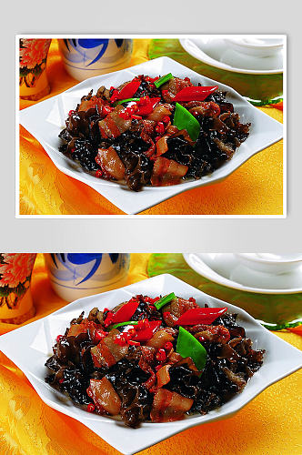 木耳炒五花肉中式传统美食摄影图片
