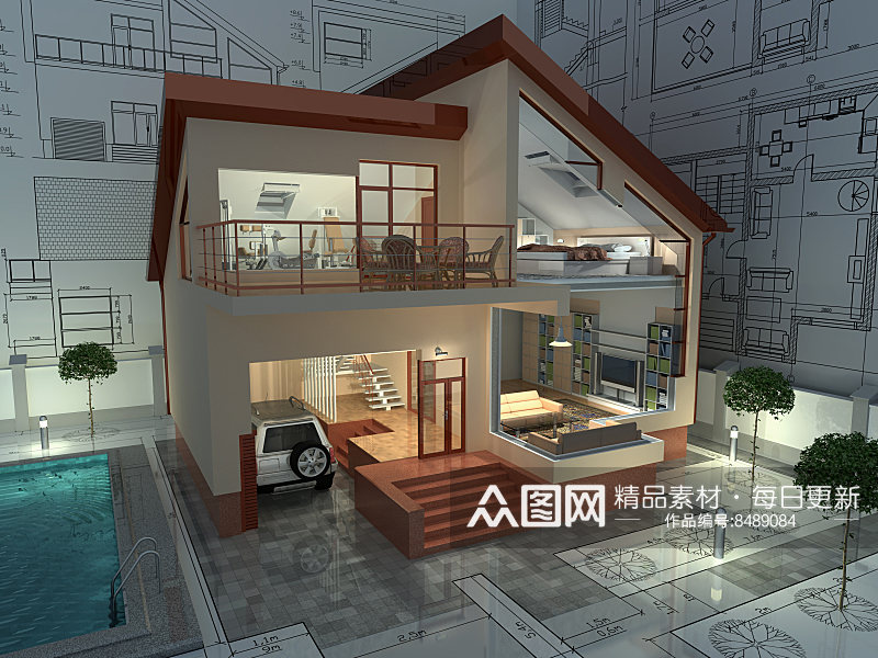 简约房屋建筑模型摄影图素材