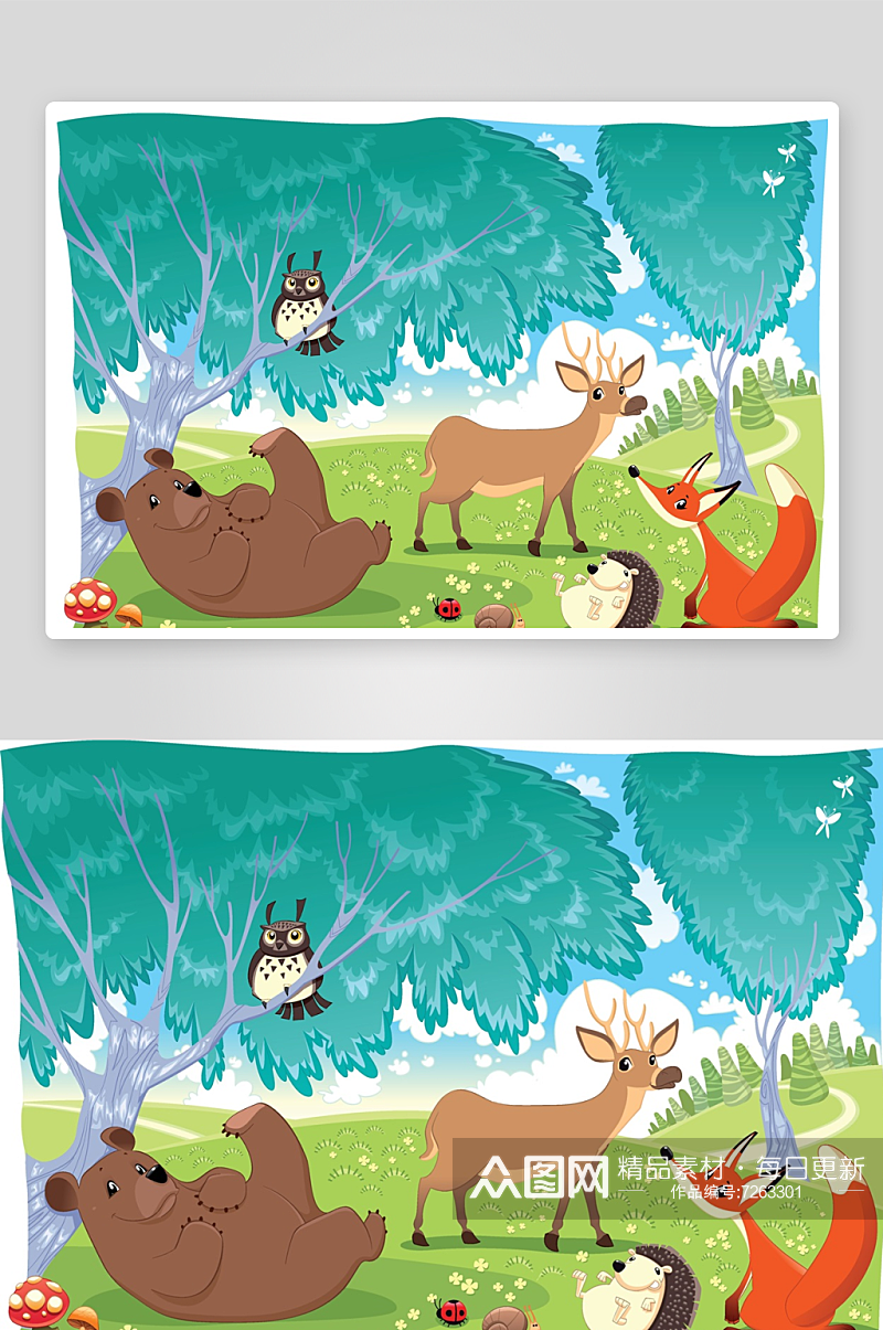 手绘森林动物插画素材