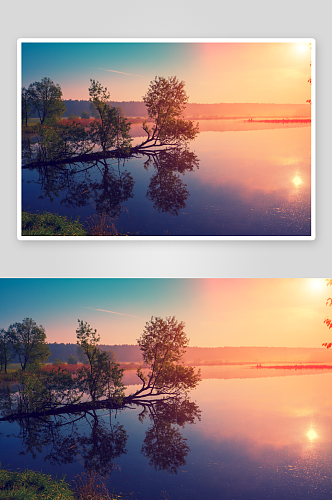 湖泊倒影风景摄影图片