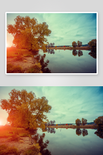湖泊倒影风景摄影图片