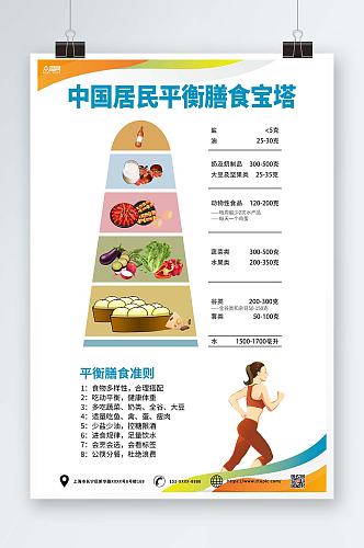简约渐变科技背景中国居民平衡膳食宝塔海报