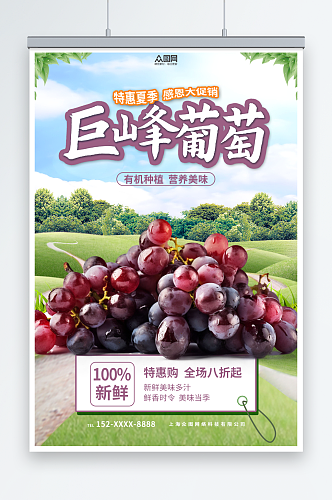 绿色清新葡萄青提水果宣传海报