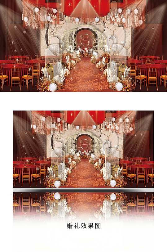 江南风中国风新中式婚礼布置效果图设计-众图网