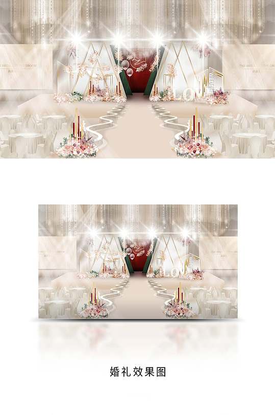 婚宴厅香槟色婚礼舞台效果图-众图网