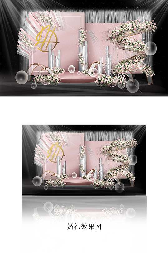 粉色婚礼粉色花艺银色背景-众图网
