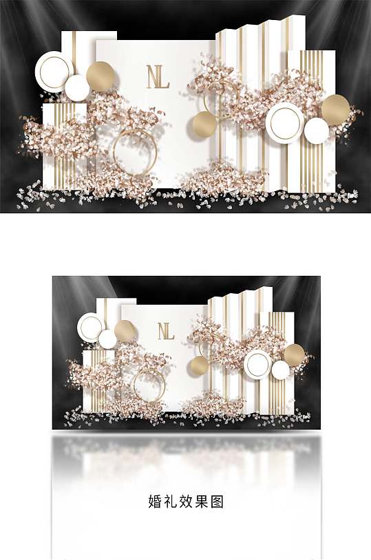轻奢白金色婚礼效果图-众图网