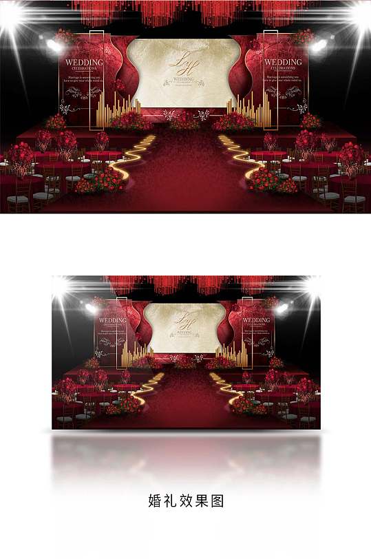 复古风暗红色肌理婚礼效果-众图网