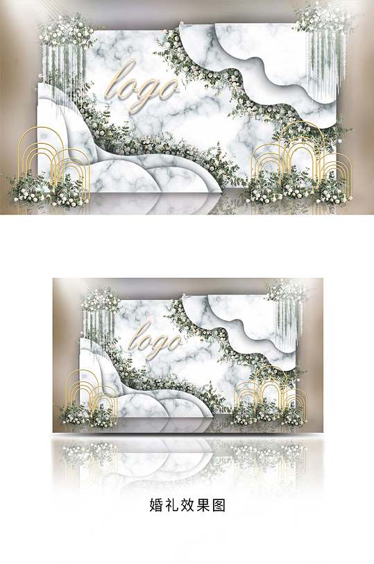 森系大理石背景户外婚礼布置效果图-众图网