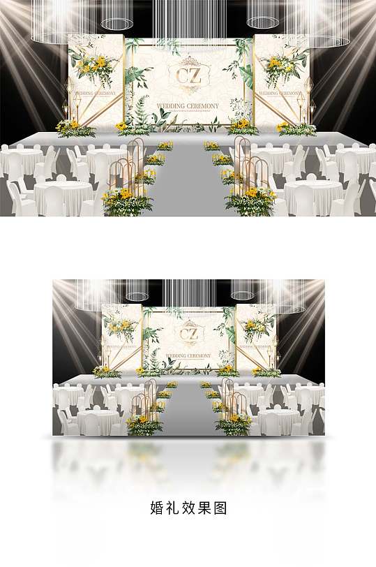 香槟色热带植物仪式区-众图网