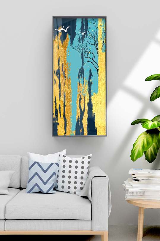 三色色块抽象肌理装饰画