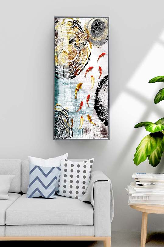 新中式年轮九鱼创意装饰画