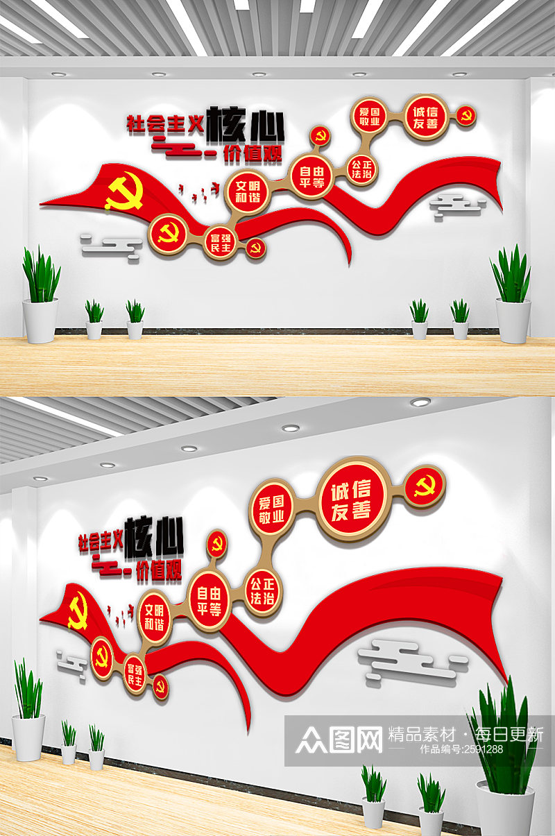 红色社会主义核心价值观内容文化墙设计素材