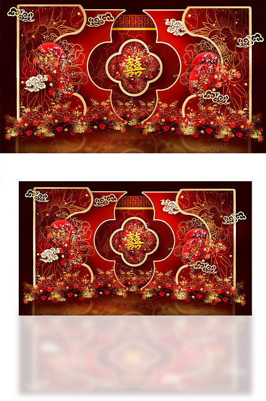 红色中式婚礼效果图-众图网