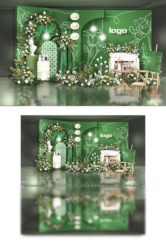 墨绿色法式婚礼迎宾效果图-众图网