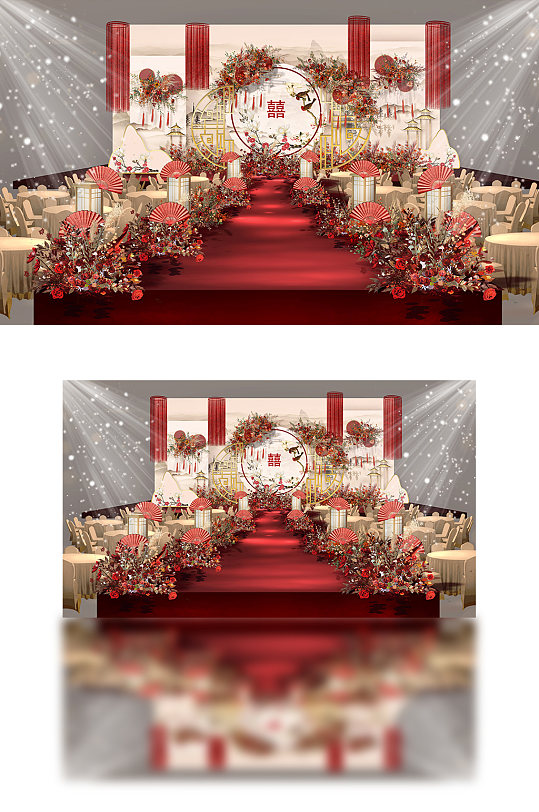 红色新中式婚礼效果图-众图网