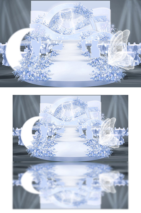 蓝色猫咪婚礼舞台效果图-众图网