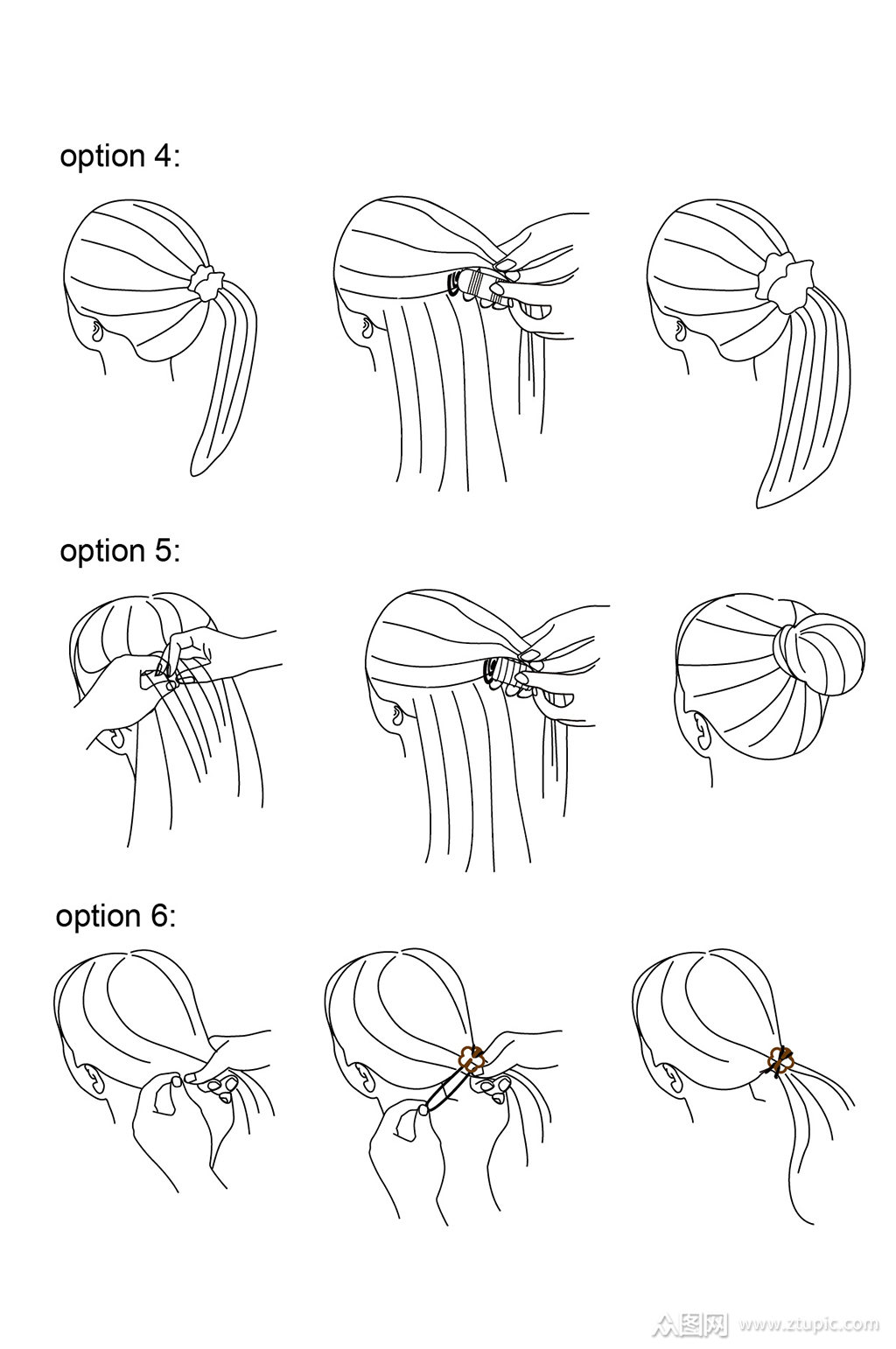 女性盘发发型教学步骤图2素材