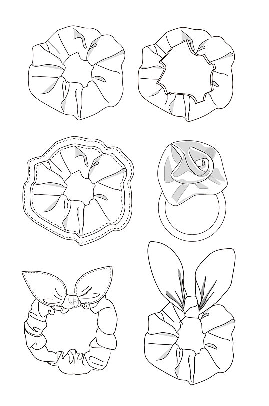 各式大肠发圈发饰头饰线稿