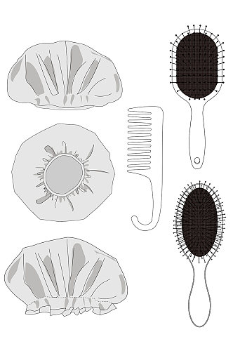 浴帽梳子矢量线稿图家居生活浴室场景素材