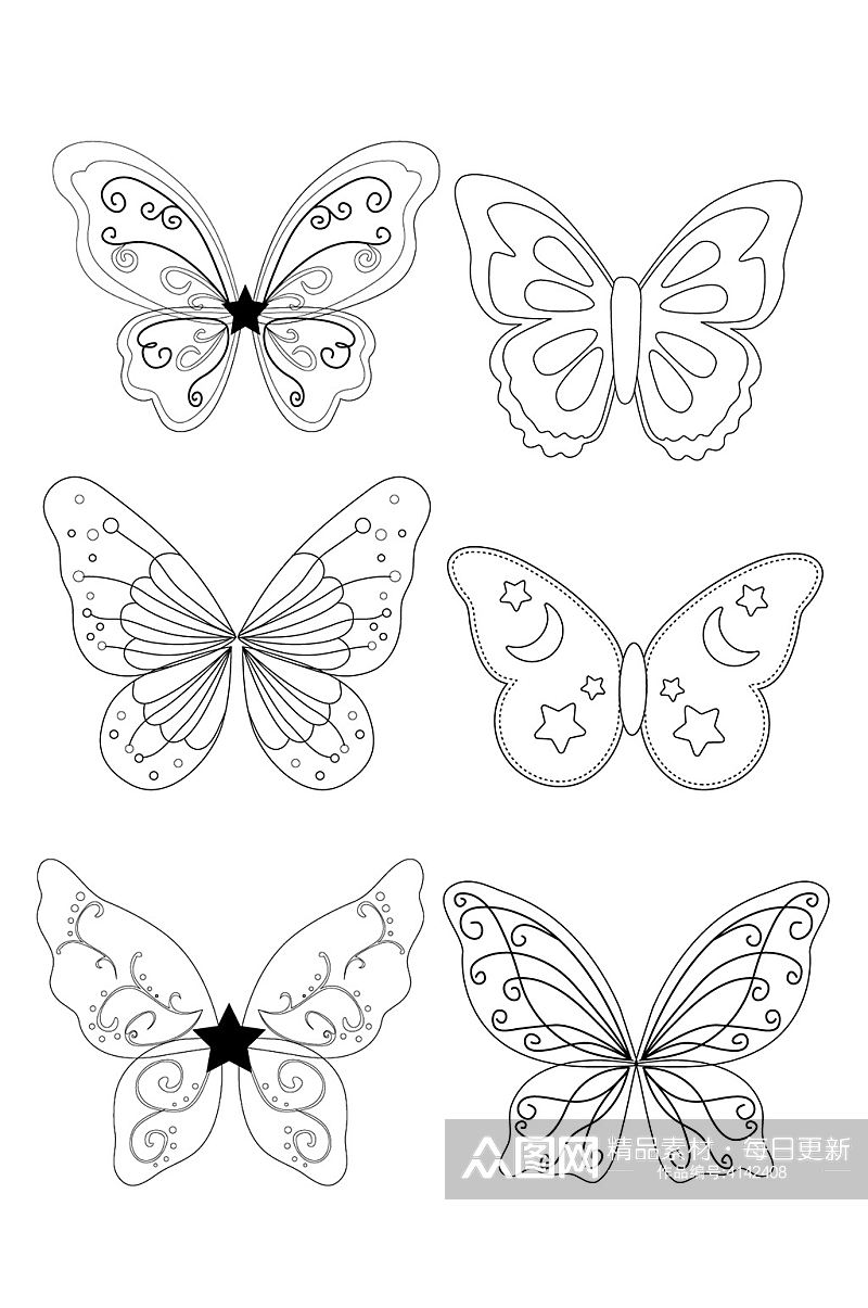蝴蝶翅膀线稿图插画卡片ai素材素材