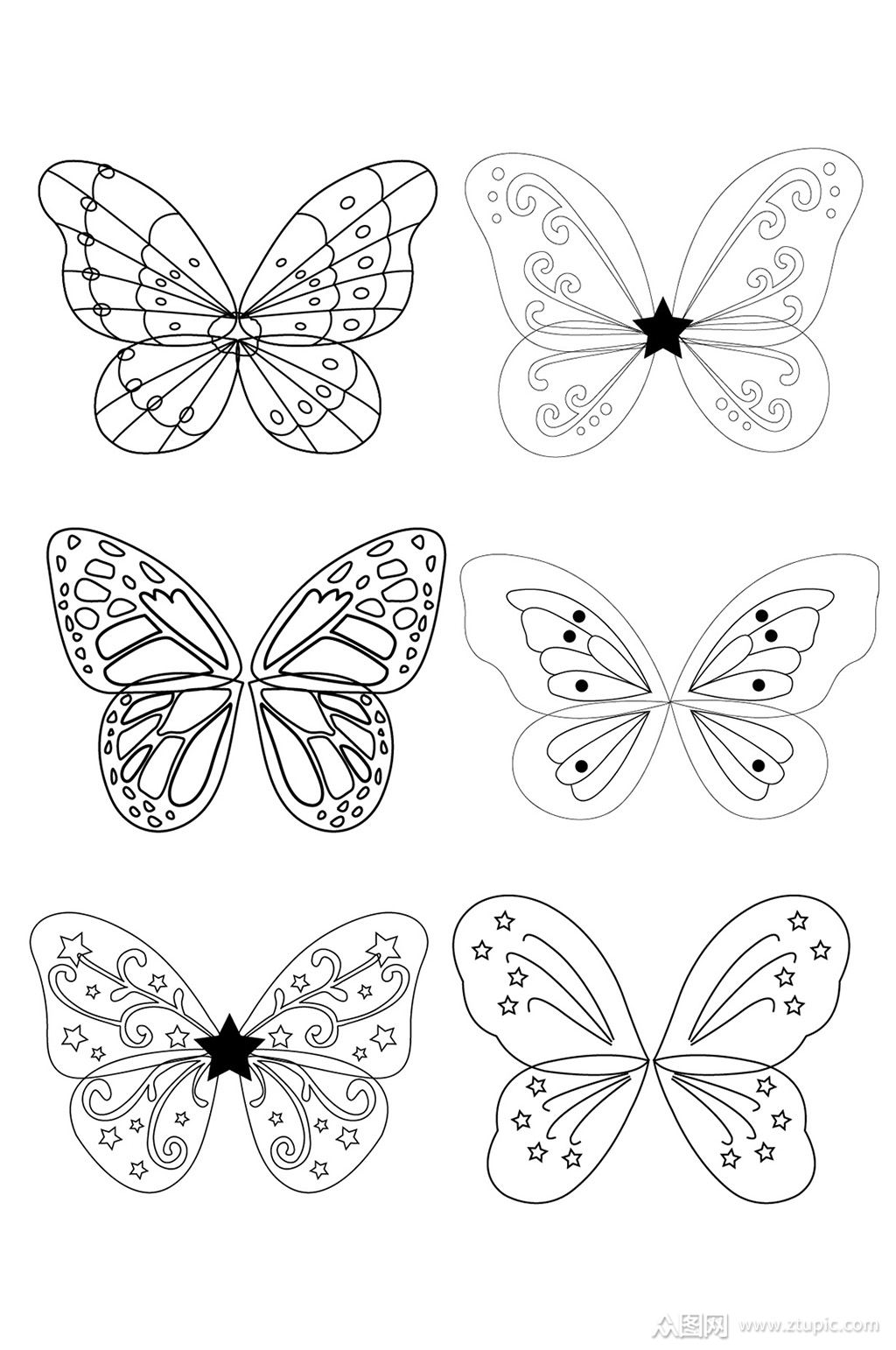 蝴蝶翅膀线稿图插画卡片ai素材2素材