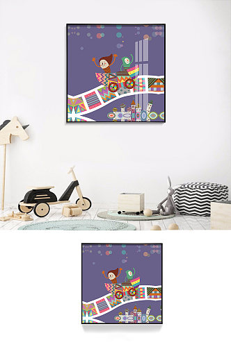 儿童房装饰画床头卧室背景墙挂画单幅正方形