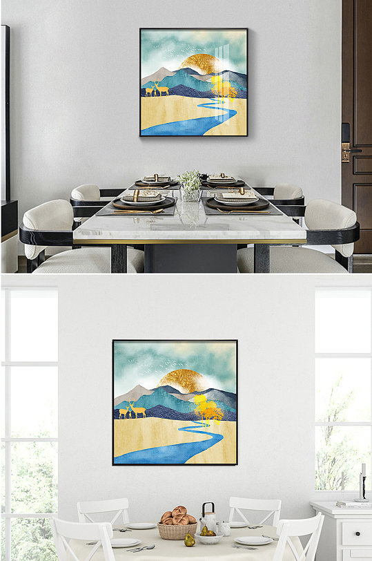 抽象水彩山水画餐厅装饰画单幅