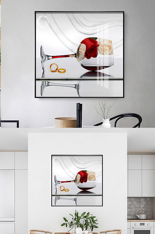 餐厅装饰画单幅酒杯现代简约抽象