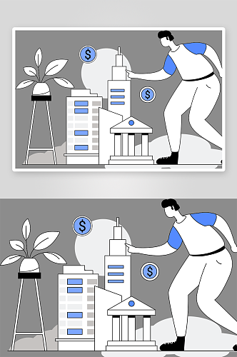 矢量卡通手绘金融投资理财插画