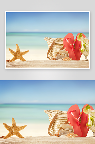 秀丽沙滩贝壳风景摄影图