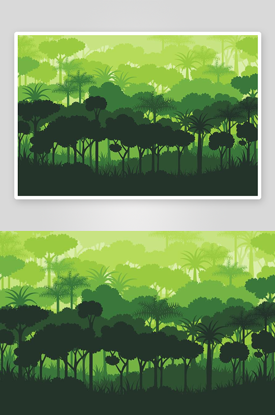 绿色卡通手绘树林插画