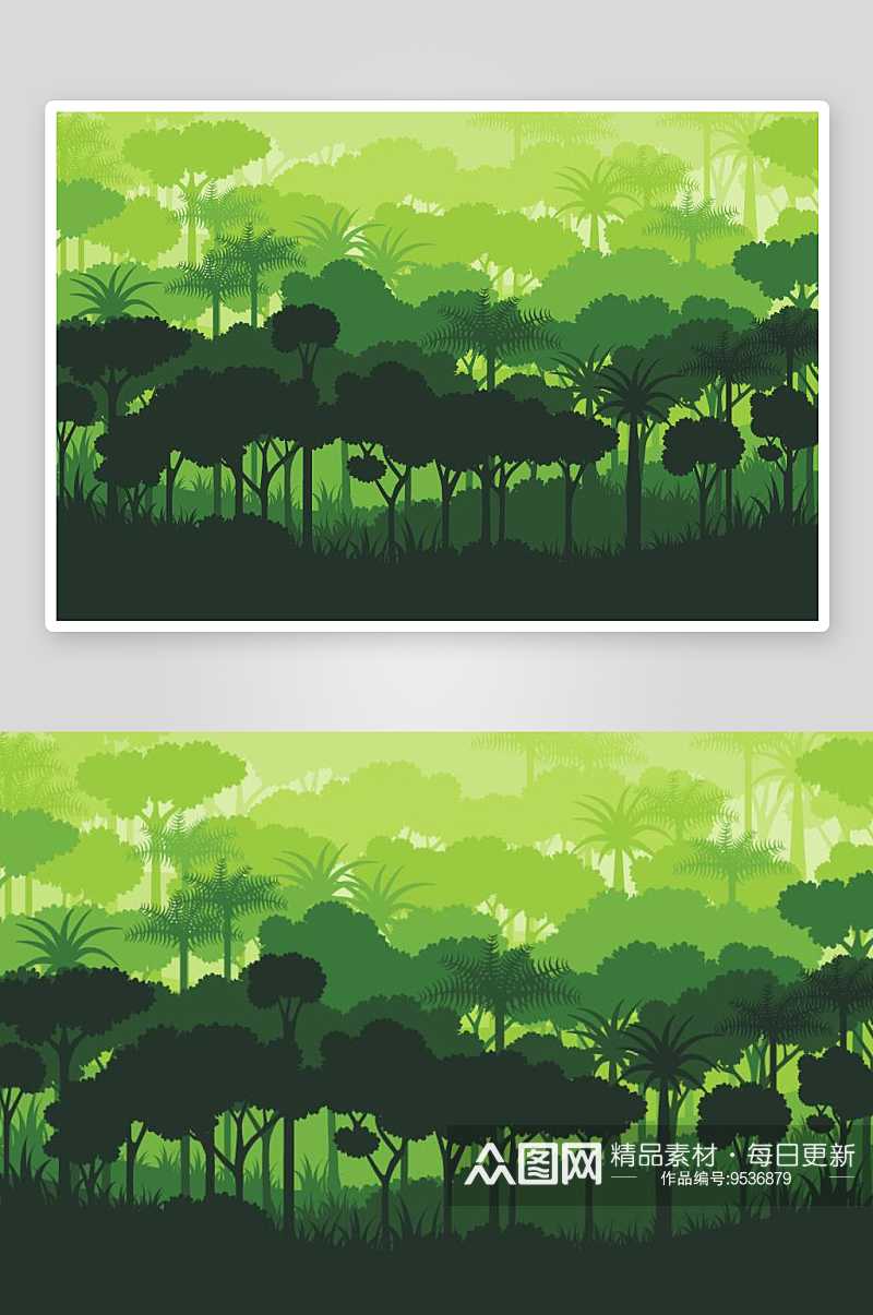 绿色卡通手绘树林插画素材