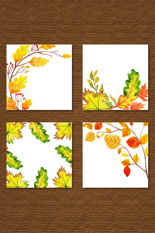 矢量水彩手绘秋天枫叶元素边框