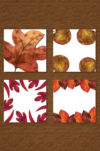 矢量水彩手绘秋天树叶元素边框