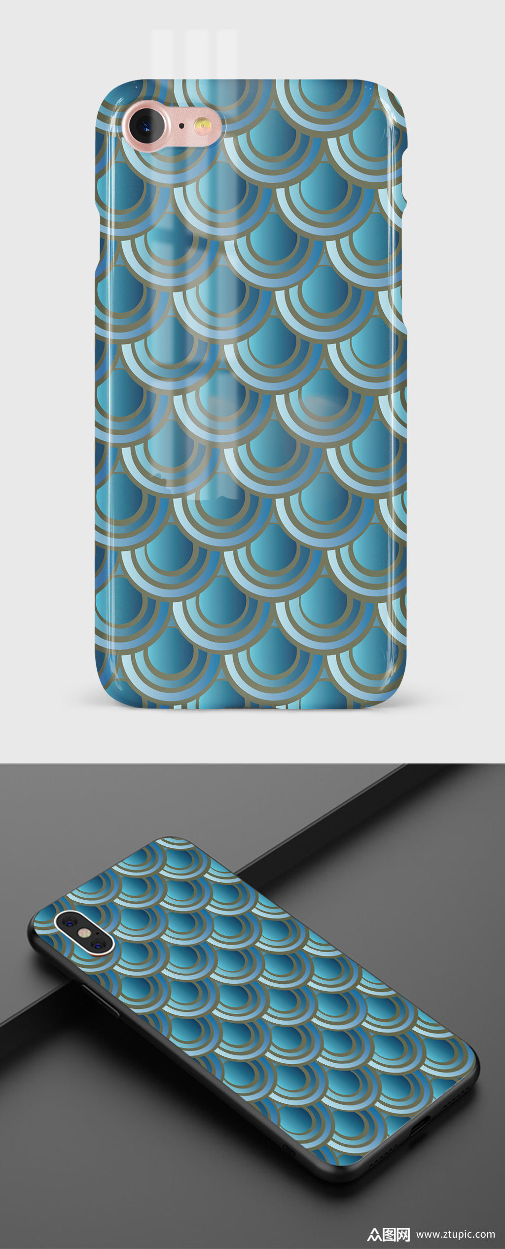 矢量鱼鳞纹手机壳图案素材