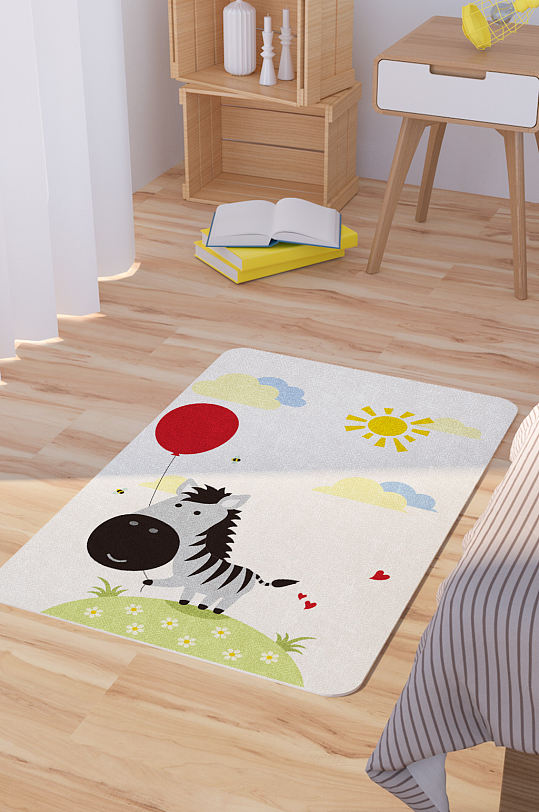 矢量手绘可爱卡通斑马脚垫地毯图案-众图网