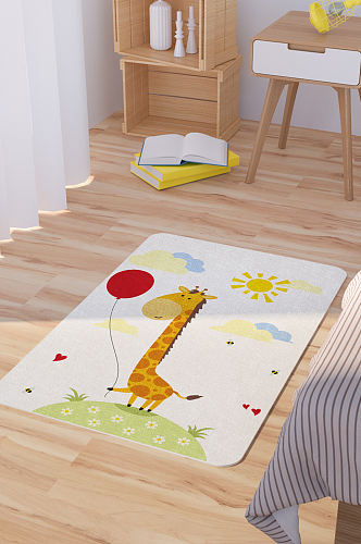 矢量手绘可爱卡通长颈鹿脚垫地毯图案