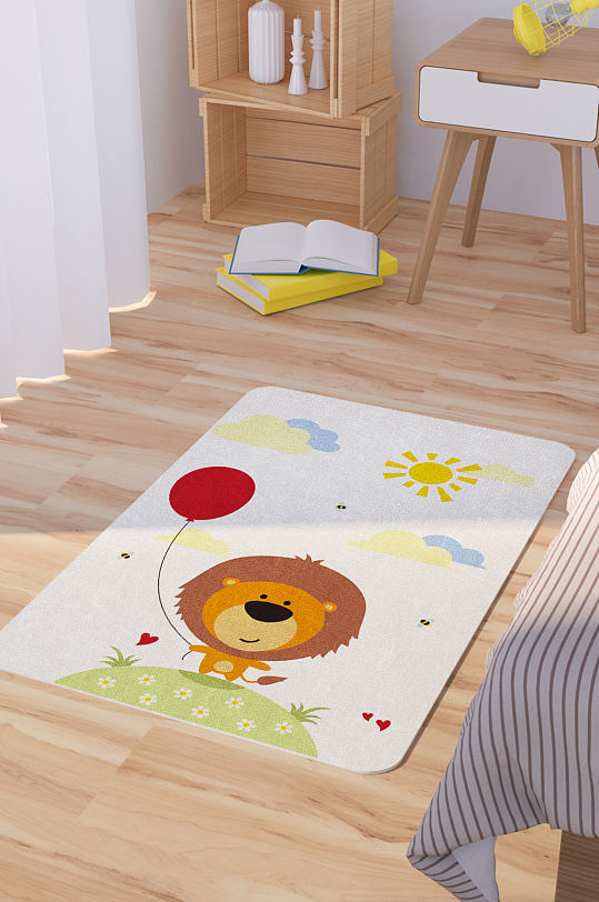 矢量手绘可爱卡通狮子脚垫地毯图案-众图网