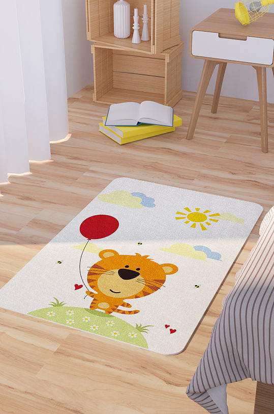 矢量手绘可爱卡通老虎脚垫地毯图案-众图网