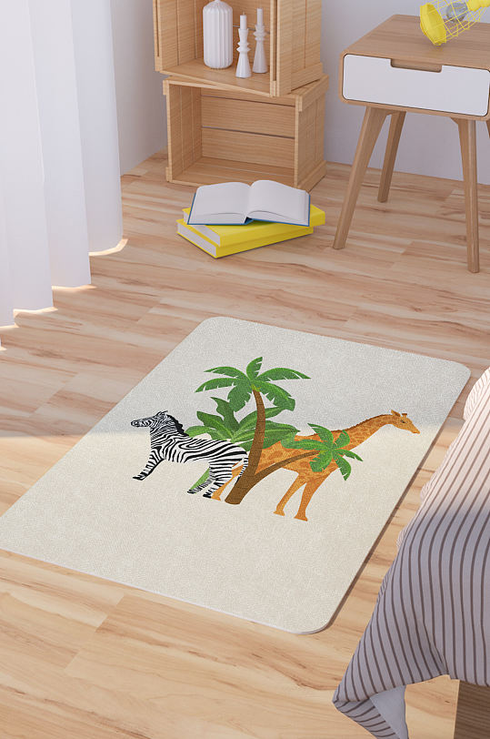 矢量手绘长颈鹿斑马脚垫地毯图案-众图网